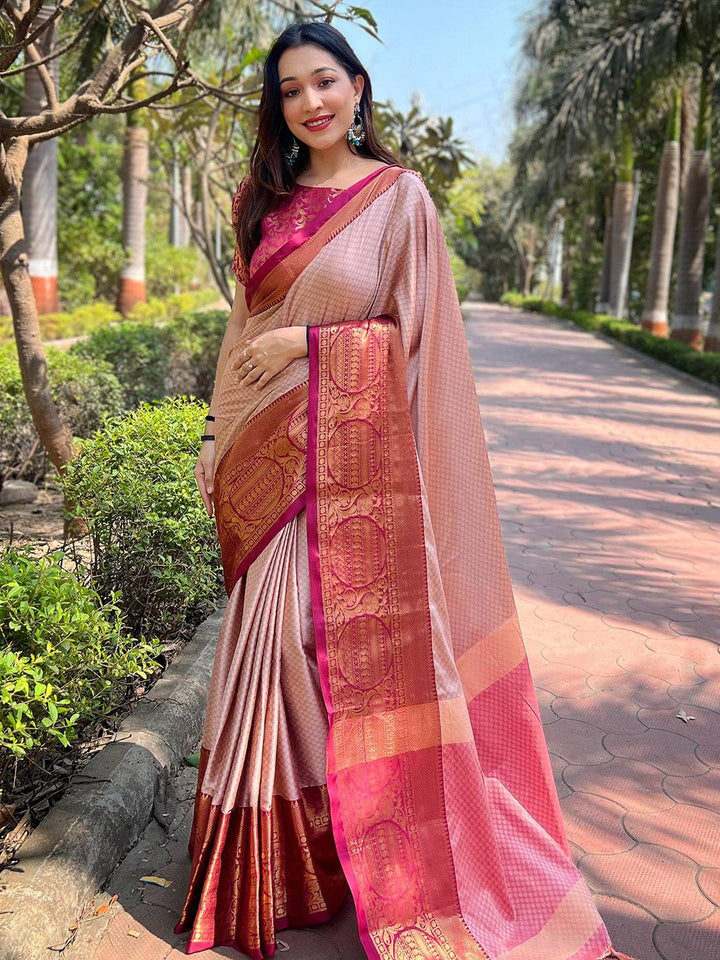 Brown Aura Soft Silk Saree With Kanjivaram Weaving Broced Zari Blouse