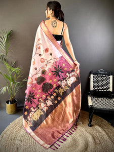 Baby Pink Soft Silk Tissue Pichwai Print Saree