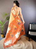 Orange Chanderi Pichwai Print Saree