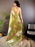 Green Chanderi Pichwai Print Saree