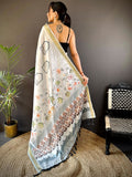 Hippie Blue Forest Phulkari Kalamkari Print Saree