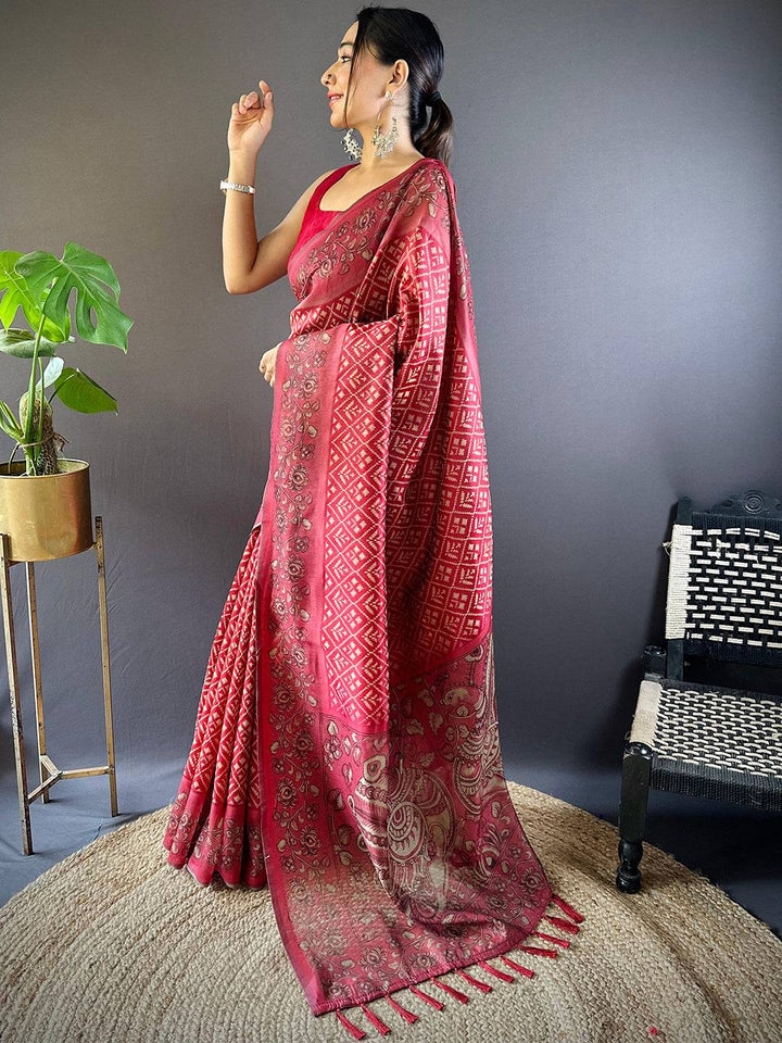 Red Patola Kalamkari Saree