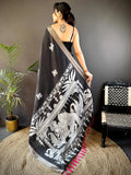 Black Tussar Chex Kalamkari Elegance Saree