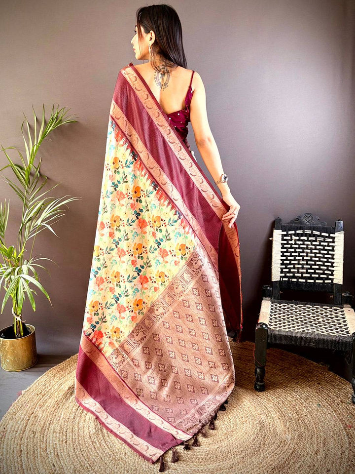 Rich Maroon Banarasi Soft Silk Saree