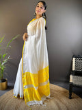 Bhagalpuri Linen Saree With Yellow Colour Small Patti