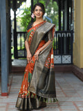 Pichwai Print Zari Weaving Pallu Saree In Brown Colour - Luxe