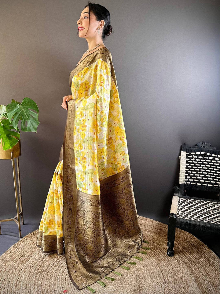 Sunshine Yellow Floral Saree