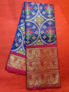 Admiral Blue Minakari Ikkat Print Saree