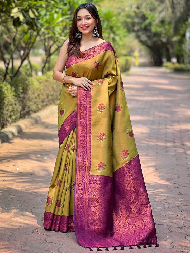 Dijon Kanjivaram Tissue Saree With Gold Zari Weaving