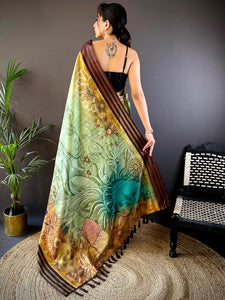 Light Green Soft Silk Abstract Geometric Saree