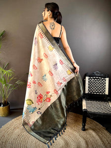 Beige Soft Silk Tissue Floral Print Saree