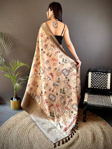 Soft Silk Kalamkari Print Saree In Peach