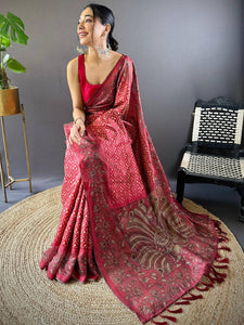 Red Patola Kalamkari Saree