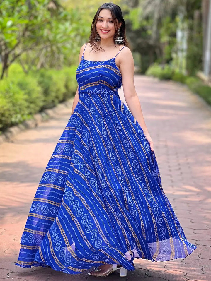 Royal Blue Bandhej Printed Dress