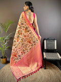 Light Peach Floral Paithani Kora Silk Saree