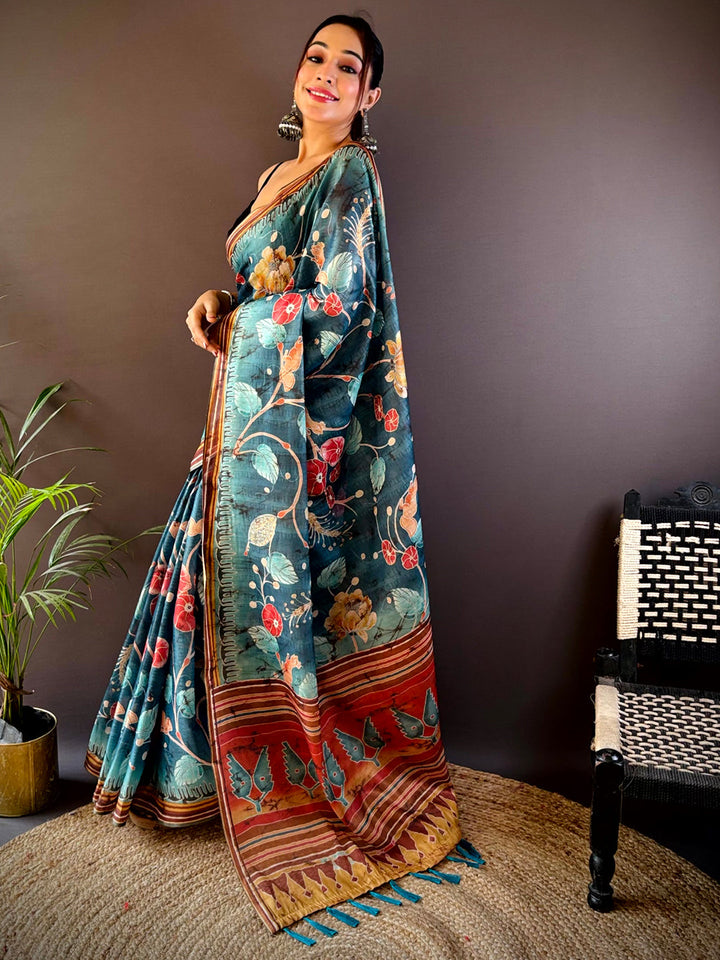 Rama Tissue Chanderi Kalamkari Saree