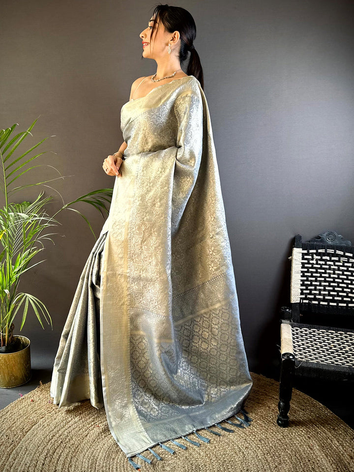 Grey Soft Kanjivaram Silk Saree