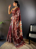 Wine Monochromatic Botanical Print Saree