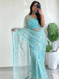 Beautiful Net Saree With Sequins Embroidery Work