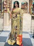 Incredible Pen Kalamkari Linen Tissue Soft Saree