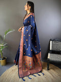 Navy Blue Soft Silk Coppar Zari Weaving Saree