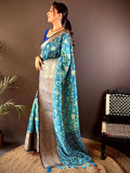 Ombre Sky Blue Soft Silk Patola Print Saree