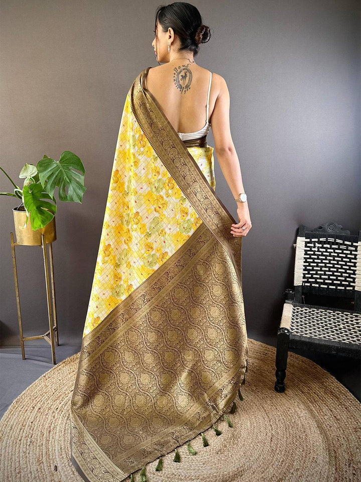 Sunshine Yellow Floral Saree