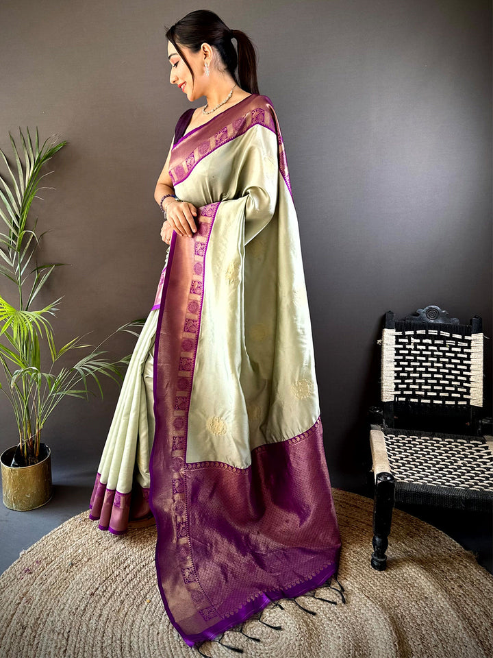 Opulent Pista Banarasi Katan Silk Saree