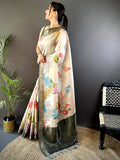 Beige Soft Silk Tissue Floral Print Saree