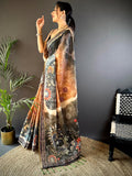 Orange Kalamkari Bandhani Chanderi Saree