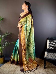 Light Green Soft Silk Abstract Geometric Saree