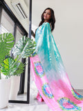 Tie dye Digital printed Satin Kota Doriya Designer Party Wear Saree in Pink Colour