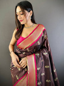 Traditional Brown Colour Yevla Paithani Minakari Work Silk Saree