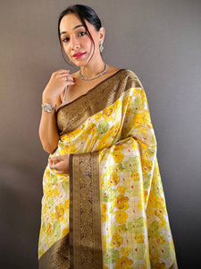 Sunshine Yellow Floral Saree