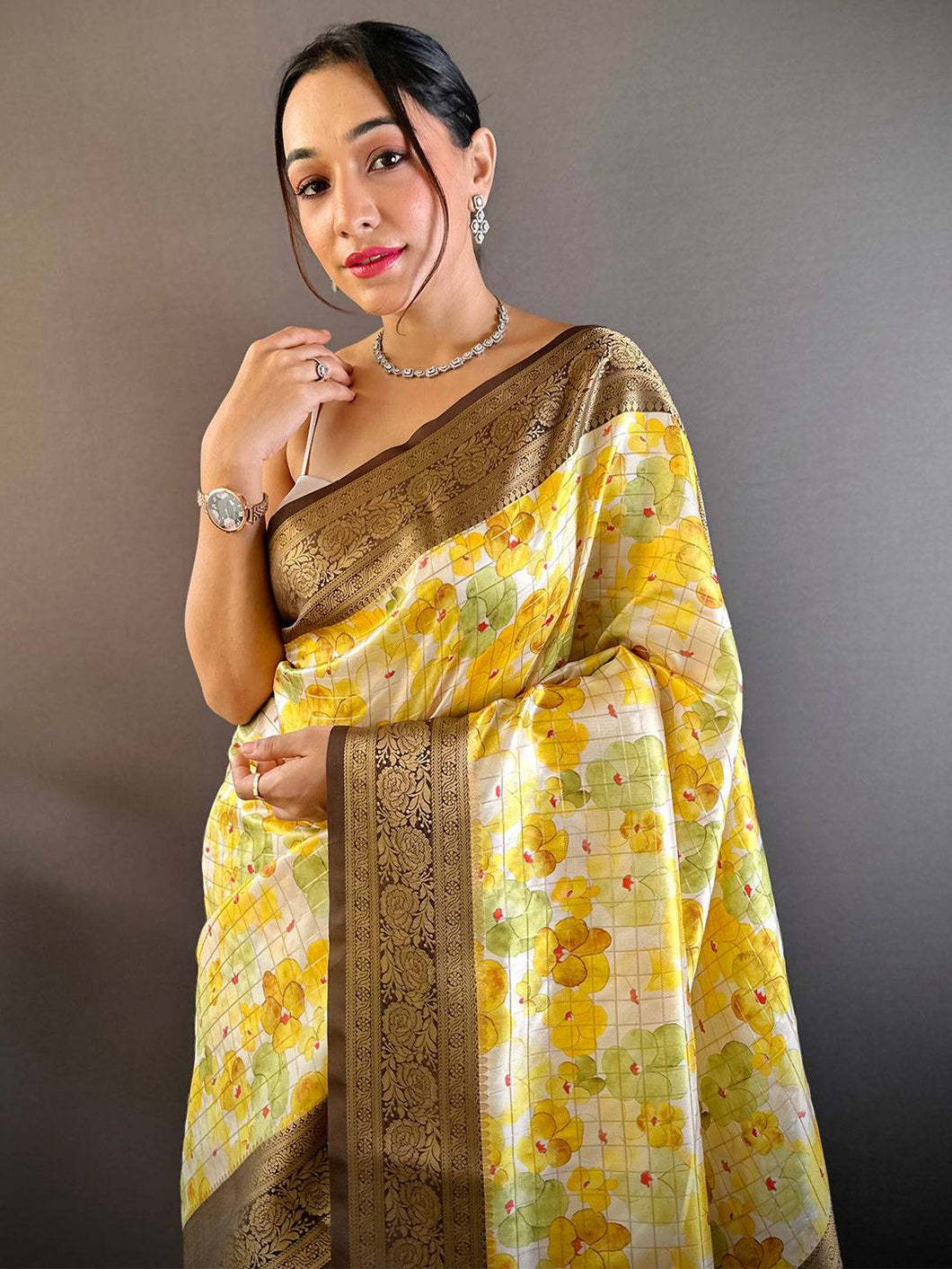 Sunshine Yellow Floral Saree