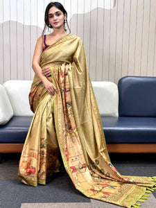 Light Green Free Hand Kalamkari Print Saree