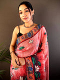 Pink Georgette Pichwai Print Saree