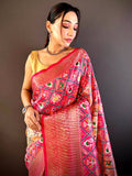 Ombre Peach Soft Silk Patola Print Saree with intricate design