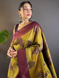 Elegant green tussar silk ikkat saree with zari weaving