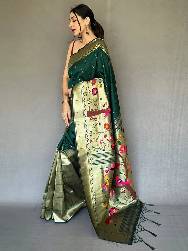 Bottle Green Paithani Big Border Zari Woven Saree