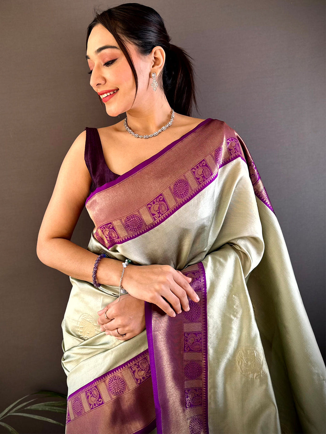 Opulent Pista Banarasi Katan Silk Saree