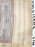 Beige Ghicha Tussar Block Print Saree