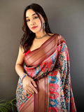 Brown Mughal Kalamkari Print Pashmina Saree