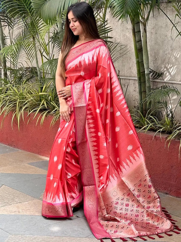 Traditional red Banarasi saree with Zari Patola pallu design