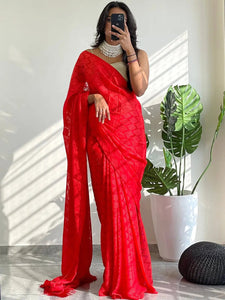 Soft Pure Georgette Saree With Thread Weaving Print