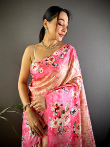 Baby Pink Zari Zigzag Kota Doriya Saree