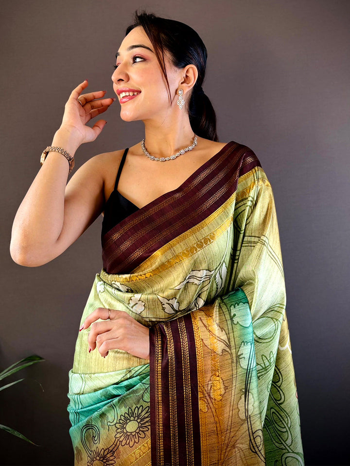 Light Green Soft Silk Abstract Geometric Saree