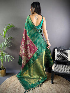 Green Heritage Weave Kalamkari Soft Silk Saree