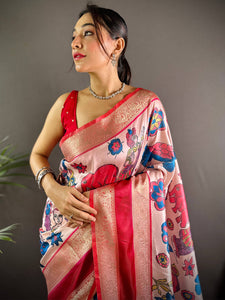 Pink Colour Soft Silk Kalamkari Saree