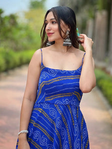 Royal Blue Bandhej Printed Dress